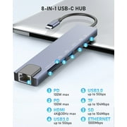 USB C Hub Ethernet,4K USB C to HDMI Hub,8 IN1 Multi-Port USB C Adapter,Type C Dock Dongle Compatible for MacBook Pro Air Ipad