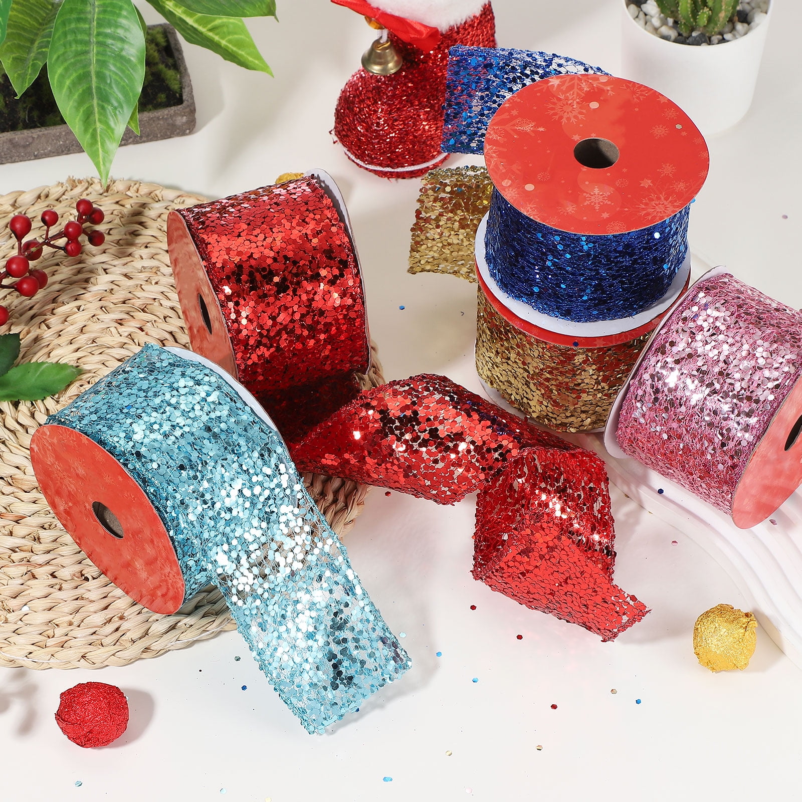 Uxcell Glitter Mesh Wired Ribbon for Bows Making Wedding Decor Gifts Crafts Gold