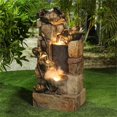 thumbnail image 2 of LuxenHome Brown Cement Hibiscus Flowers Outdoor Fountain With LED Light, 2 of 5