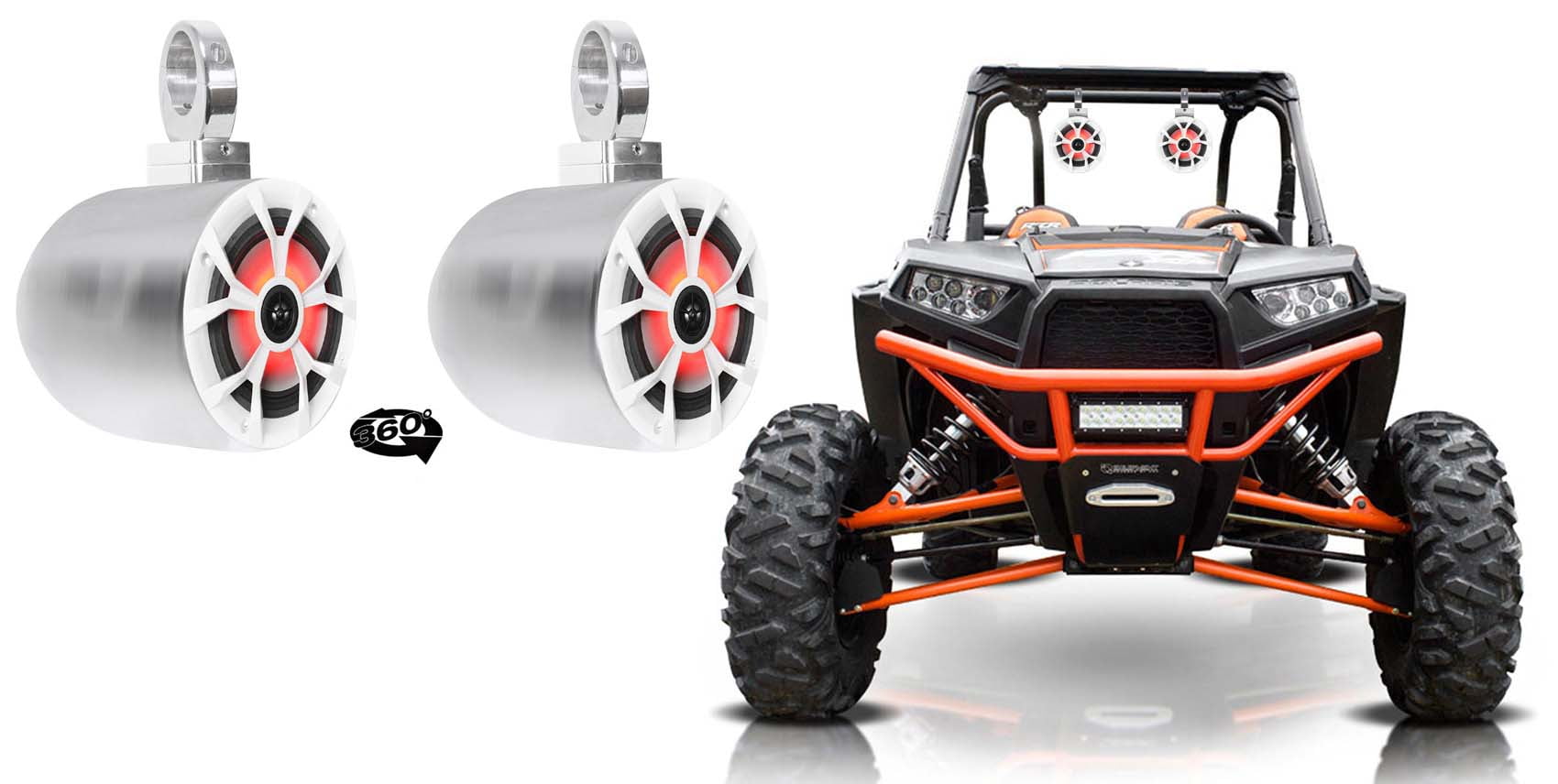 (2) Rockville 6.5" LED 360° Degree Swivel Chrome Tower Speakers For RZR