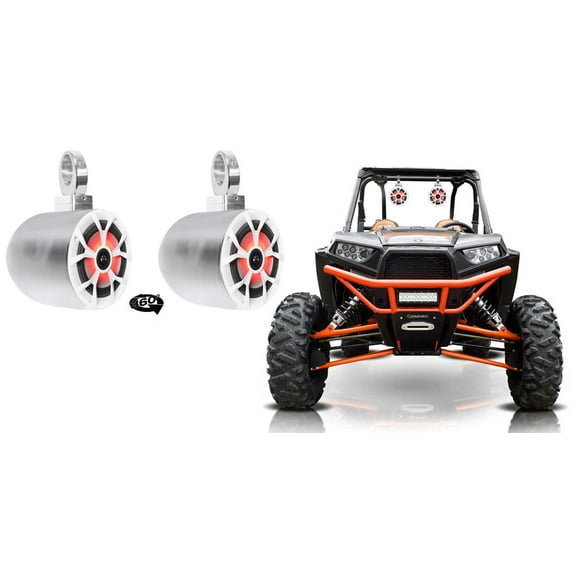 (2) Rockville 6.5" LED 360° Degree Swivel Chrome Tower Speakers For RZR/ATV/UTV