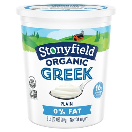 Stonyfield Organic Greek Nonfat Yogurt, Plain, 32 oz. – High in Protein (16g), 0% Fat; Multiserving Yogurt Snack & Cooking Substitute