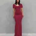 thumbnail image 2 of Summer Saving Wycnly Womens Dresses Evening Party Prom Sexy Slim Mermaid Long Dresses Solid Round Neck Short Sleeve Maxi Summer Dress Wine m Under $5, 2 of 4
