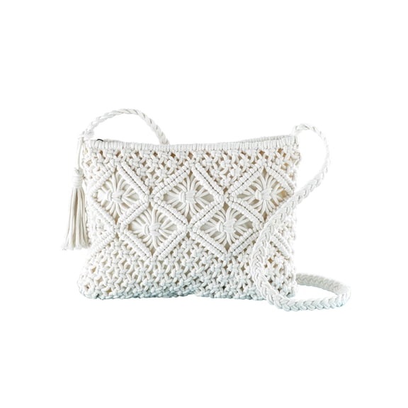 Collections Etc Diamond Crochet Crossbody Zippered Handbag