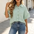 thumbnail image 5 of LEKWK Womens Summer Tops Button Down Short Puff Sleeve Striped Shirts Lightweight V Neck Loose Fit Collared Tops Fashion Casual Daily Outfits, 5 of 5