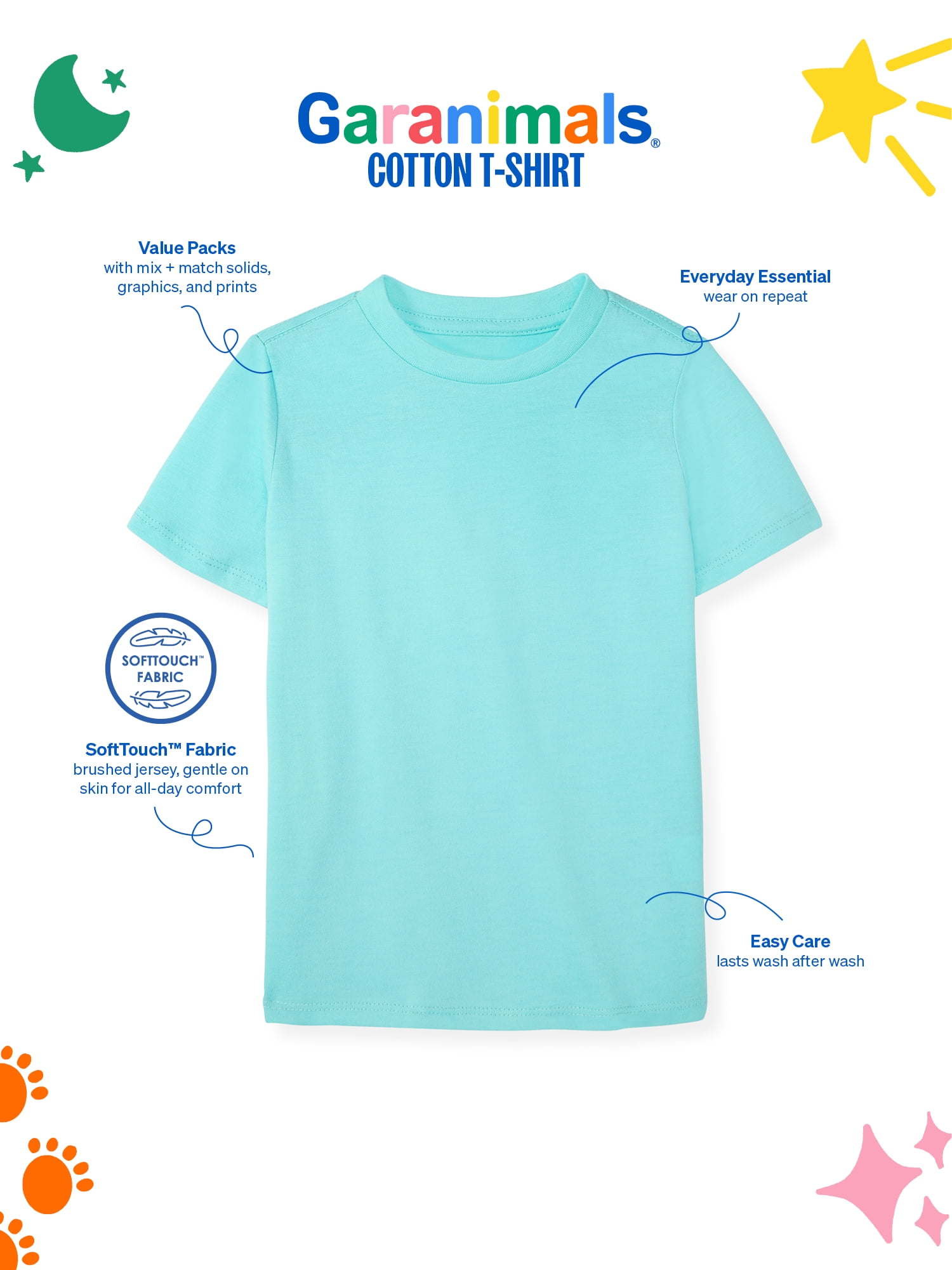 Garanimals Newborn, Baby & Toddler Boy Cotton Short-Sleeve Solid T-Shirts, 3-Pack, Sizes 0-6T