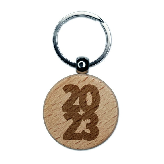 2023 Stacked Graduation Round Keychain Charm Tag - Engraved Wood