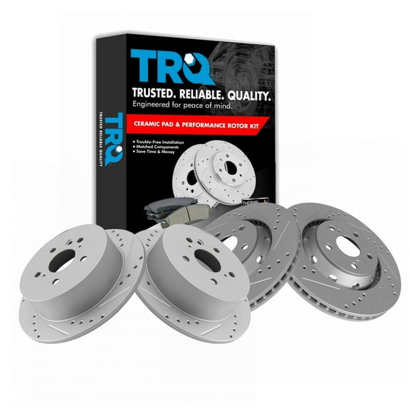 TRQ Front and Rear Performance Brake Pad & Rotor Kit Brake Pads Brake Rotors Set Ceramic Fits Select 2009-2015 Toyota Venza