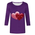 thumbnail image 4 of SOOMLON Womens Valentines Day Shirts Couple Valentines Gift Plus Size Casual 3/4 Sleeve Round Neck Tops Cute Heart Print Tees Trendy Valentines Outfits 2025 Purple 3XL, 4 of 4