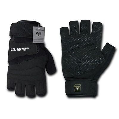 Finger Assault Gloves - Black U.S Army Half Finger Tactical Work Assault Glove Gloves Pair S M L XL 2XL-L