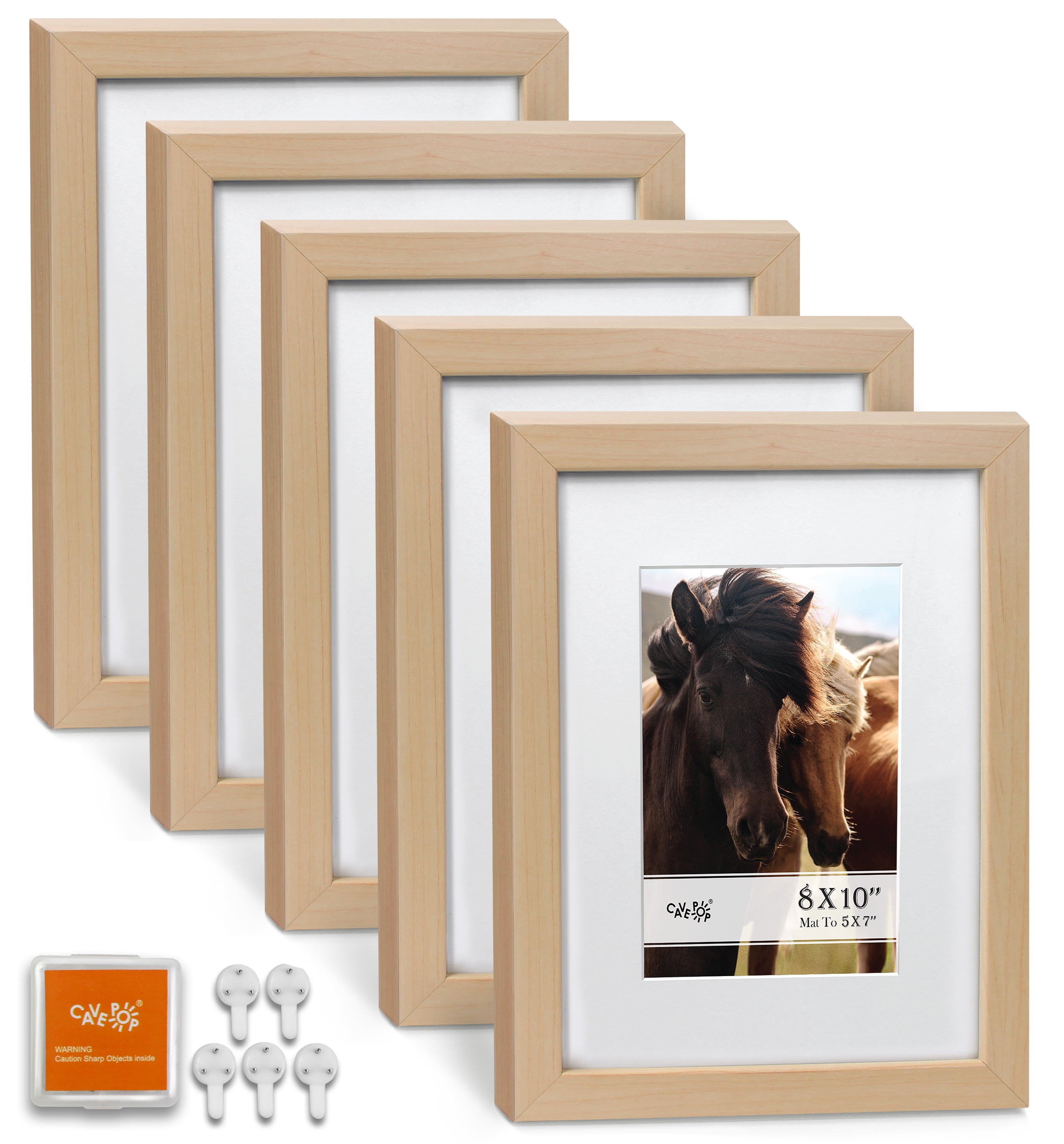 Cavepop 8x10 Natural Wood Picture Frames Mat Included to Display 5x7