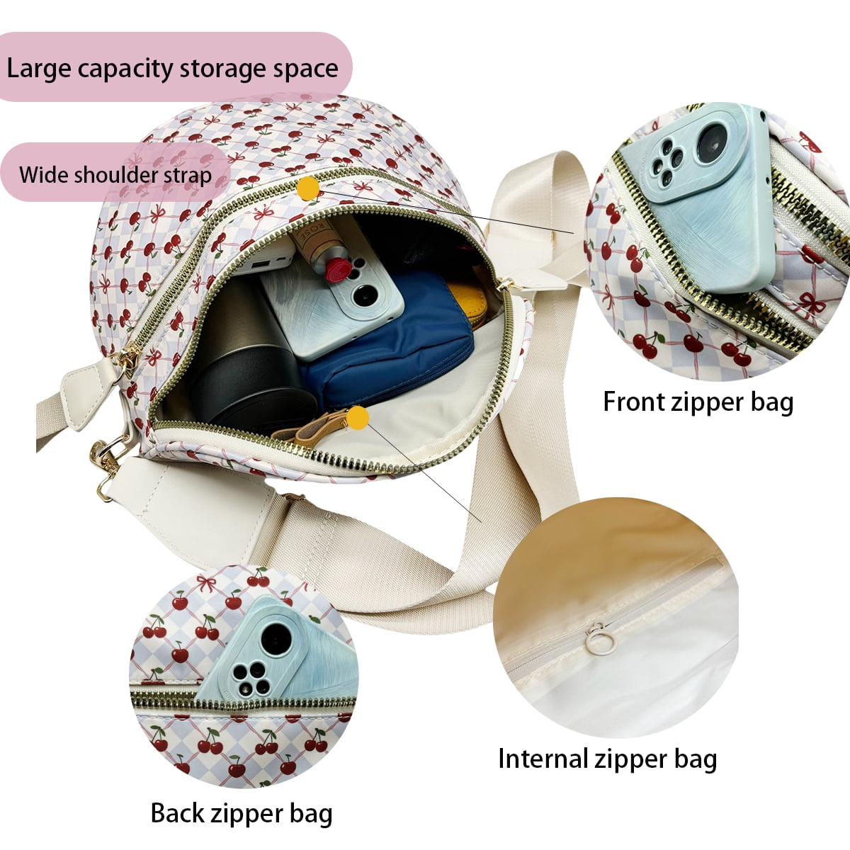 Bum Bags Plus Size Fanny Pack Sling Bag Belt Bag for Women Travel, Checkered Nylon Crossbody Bags for Women