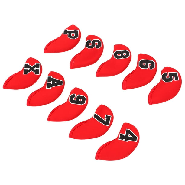 Juego de 10 fundas para cabeza de palo de golf de neopreno, color rojo