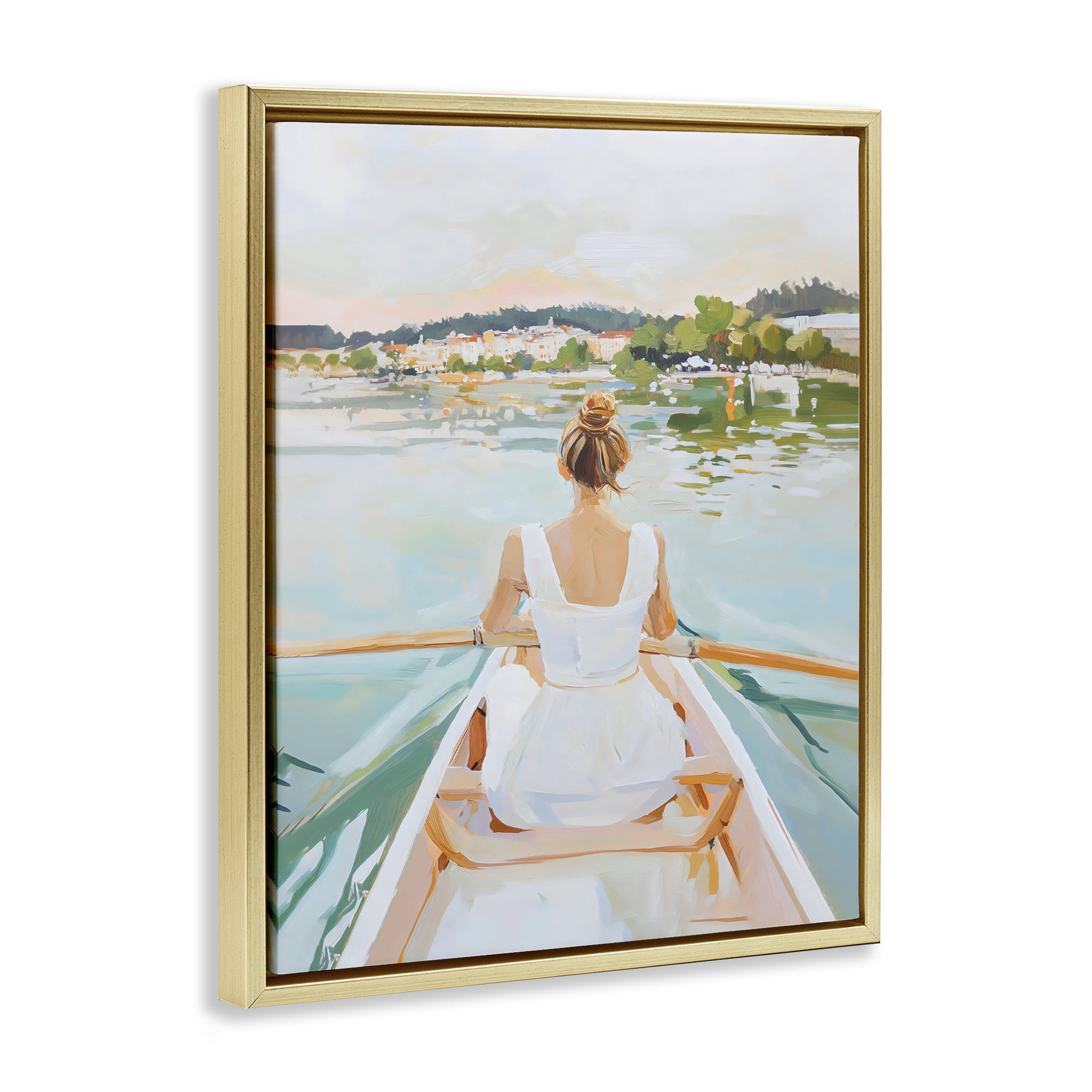 Stupell Industries Girl In Peaceful Canoe Ride Gold Framed Floater Canvas Wall Art, design by The Prints Vibe