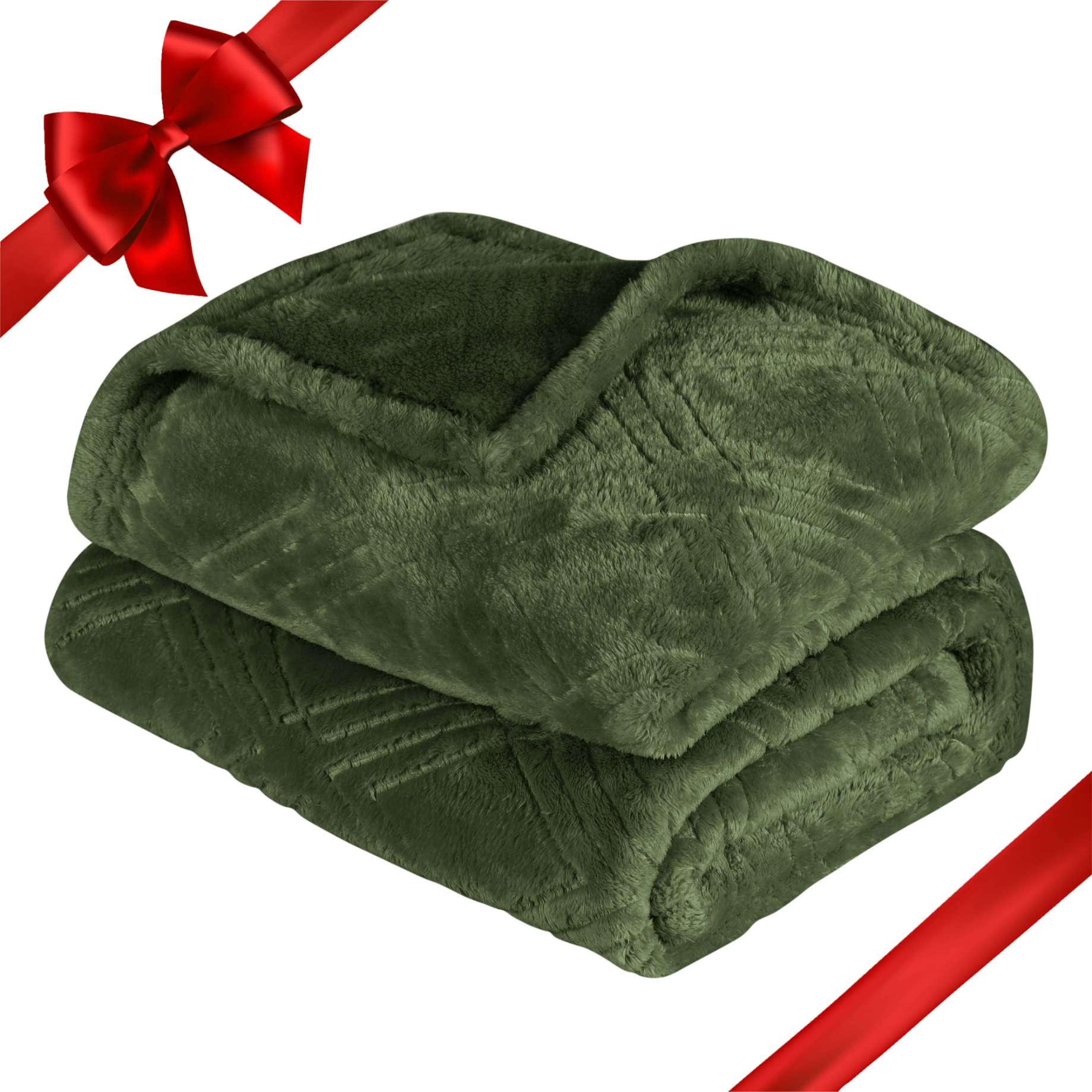 Superior Atka Fleece Diamond Blanket, 50" x 70" Soft Cozy Blankets, Throw XL Size, Green
