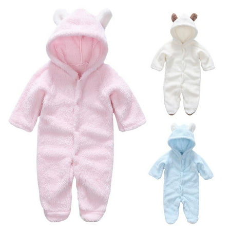 

SYNPOS Newborn Baby Jumpsuit Hooded Fleece Rompers Long Sleeve Onesies Outwear Outfits 0-12 Months