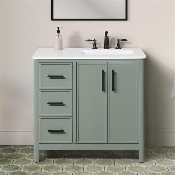 Pemberly Row 36" Bathroom Vanity in Sage Green with White Countertop
