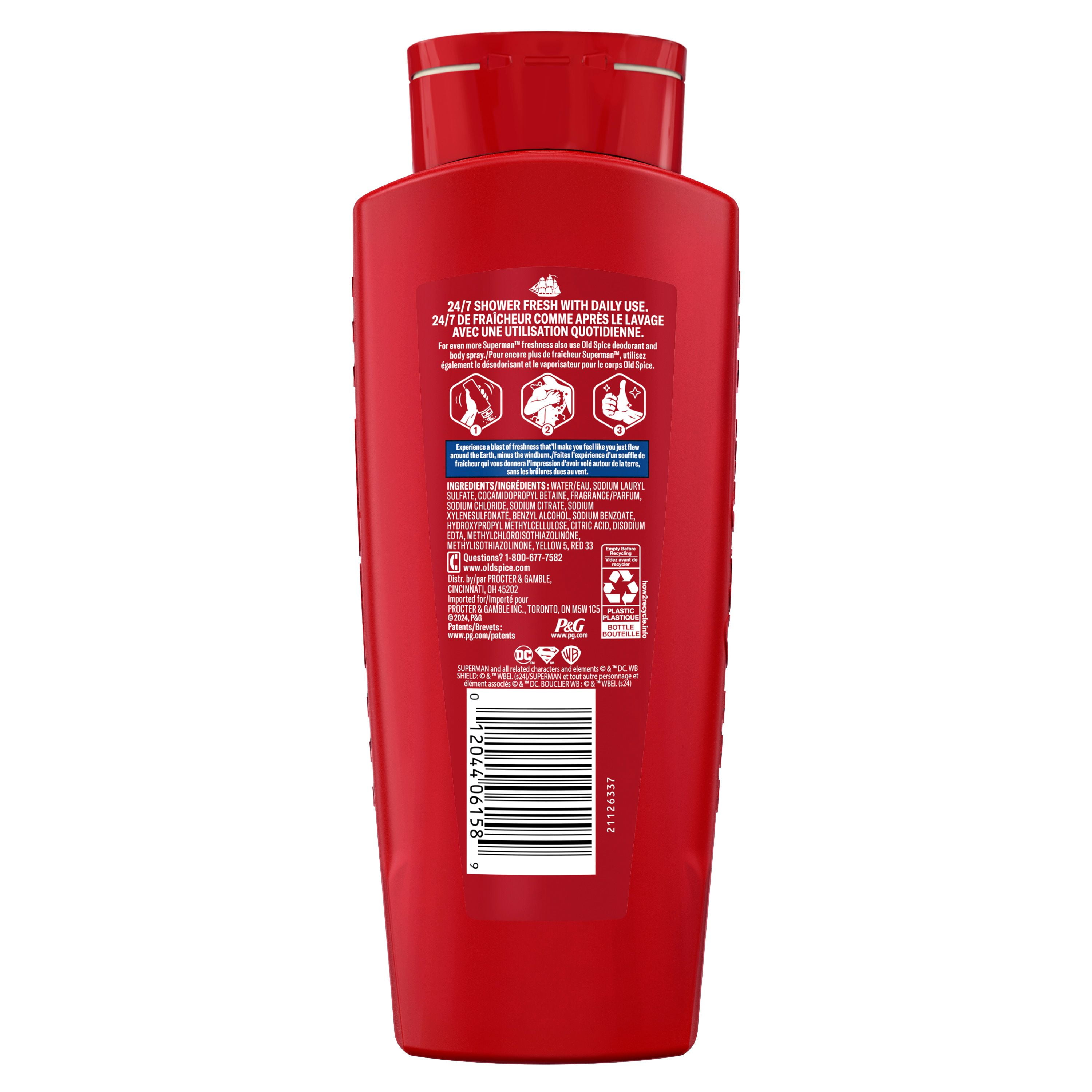 Old Spice Cleansing Body Wash for Men, 24/7 Shower Fresh with Lasting Scent, 2 in 1 Body and Face Wash, Rich Lather, Superman, Bright Citrus and Cosmos Scent