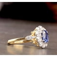 thumbnail image 2 of Cushion Cut Blue Sapphire Engagement Ring, Cluster Halo Diamond Ring, 2.1 Ct Simulated Diamond, 14K Yellow Gold Plated, Floral Design Promise Ring For Her, 2 of 5