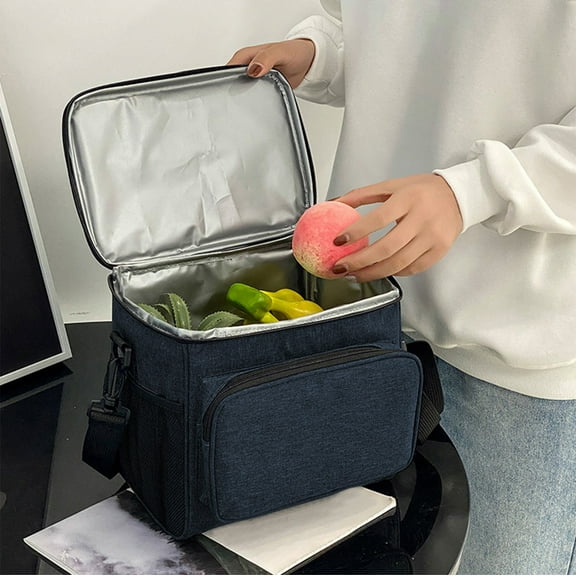 Bxaolu Insulated Lunch Bag, Foldable 10L Cooler Bag for Men Women, Leakproof Thermal Design Luch Box Cooler with Shoulder Strap, Great for Office, Picnic, Travel, Lunch Box, Blue