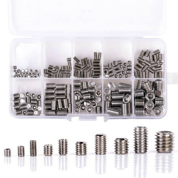 304 Stainless Steel Grub Screws, Hex Socket, Assortment Kit, M3/M5/M6/M8 Sizes, 200 Pieces