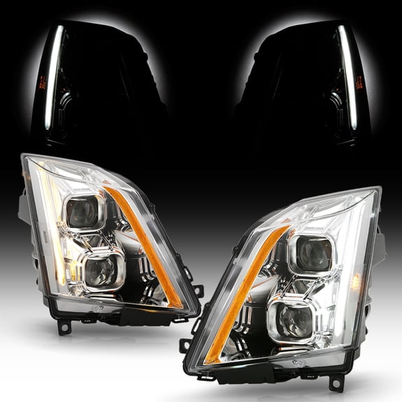 2008-2014 Cadillac CTS Halogen Chrome LED Switchback Signal Projector Headlights