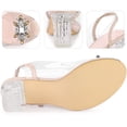 thumbnail image 4 of BLISSFUL STEP Women's Clear Rhinestone Peep Toe Block Heels Sandals Beige US 6, 4 of 6