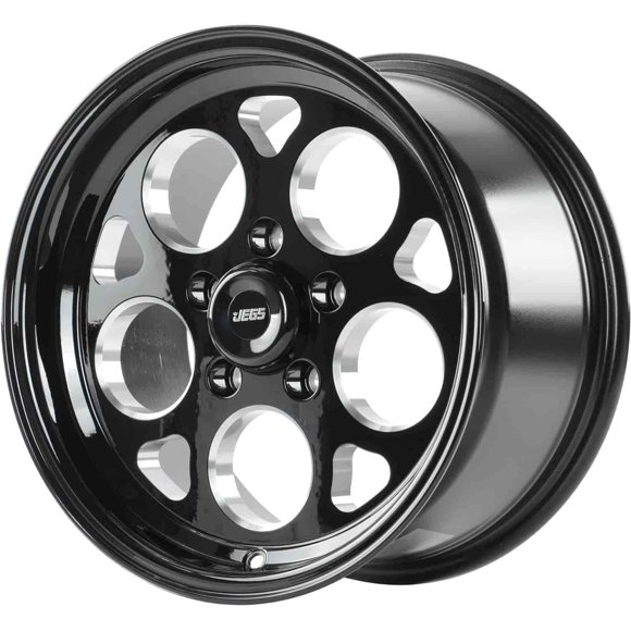 JEGS SSR Mag Wheel 15” x 8” | 5 x 4.5” Wheel Bolt Pattern Spacing | 25 mm Offset | 5.5” Backspacing | Gloss Black Powder Coat | 3.27” Center Bore | Includes Center Cap