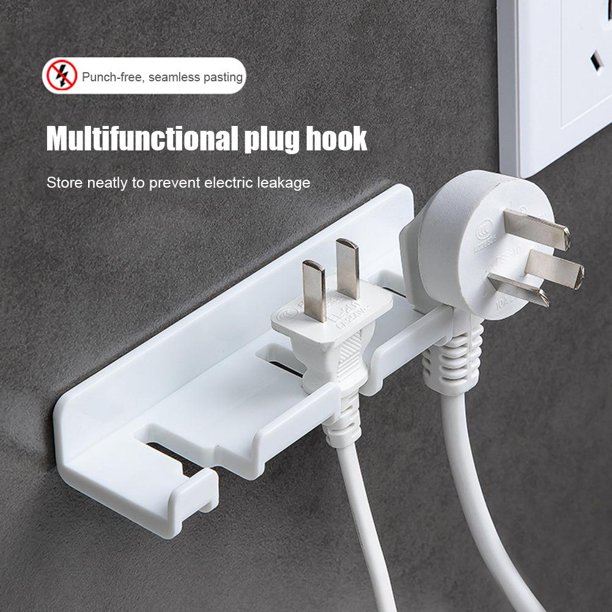 Colgador de enchufe sin perforaciones Soporte de baño para cepillos de dientes montado en la pared (blanco)