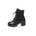 thumbnail image 2 of Women Boots Thick-Soled Round Toe Lace-Up Ankle Booties Casual Winter Buckle Short Boots Solid Color Winter Shoe for Women's Trendy Black 7.5, 2 of 9
