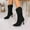 #187-Black, variant on Roncen Women's Suede Wide Fit Pointed Toe High Heel Fashion Boots - Comfortable Edgy Crinkle Detail Mid-Calf Boots for Fall/Winter