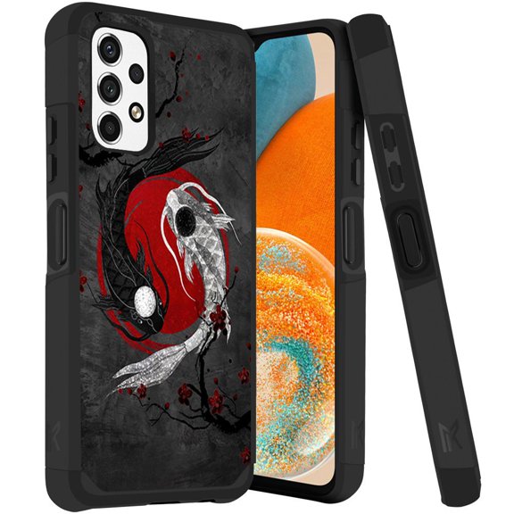 ANJ  Rugged Dual Layered Shockproof Slim Hybrid Case   Tempered Glass Cover Compatible with Samsung Galaxy A23 5G - Ying Yang Koi Fishes