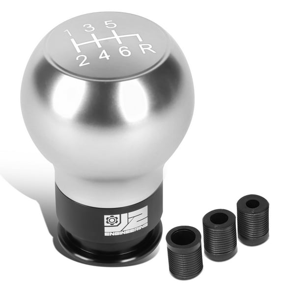 J2 Engineering Universal Silver Manual Car Shifter Knob Aluminum Teardrop Shape Remove Threaded Base with Adapter J2-SK-003-SL