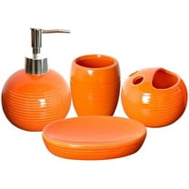 Orange Bathroom Accessories Set 4 Pcs, Ceramic Bathroom Accessory Set with Lotion Soap Dispenser, Toothbrush Holder, Bathroom Tumbler and Soap Dish,Orange Bathroom Decor