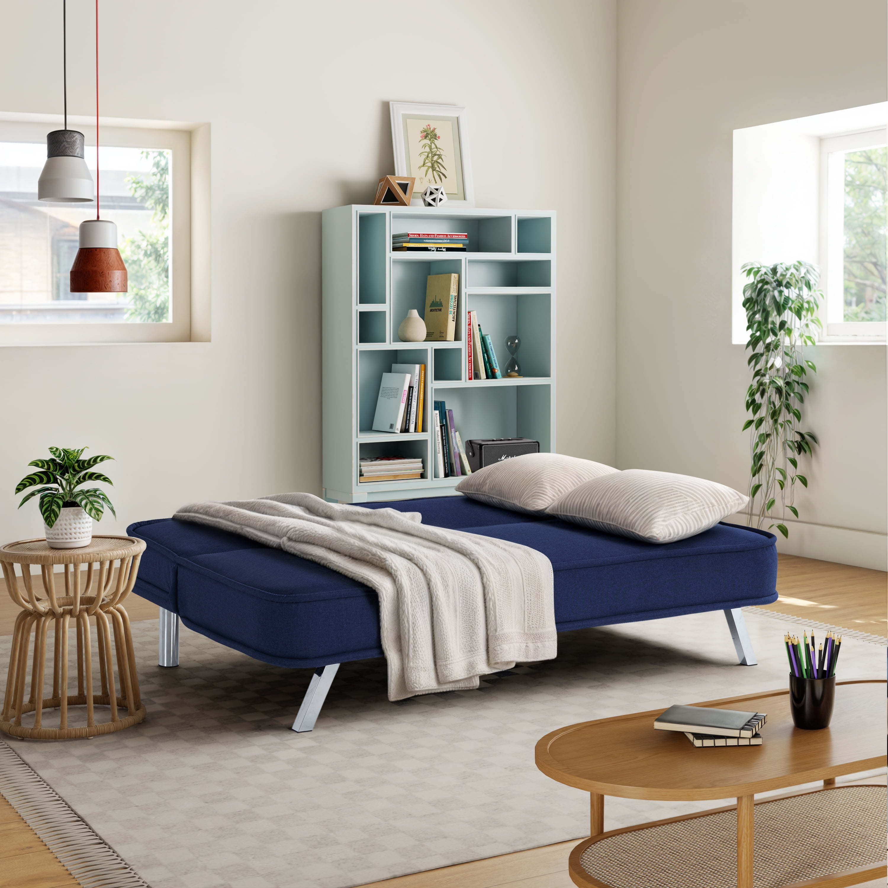 Serta Toronto Modern Convertible Sofa, Navy Woven Fabric