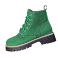 thumbnail image 3 of Willtoo Women's Fashion Ankle Boots Low Heels Chunky Lace-up Combat Boot Platform Lug Sole Non Slip Short Boots for Women Casual Round Toe Side Zipper Fall Winter Hiking Walking Booties Dark Green, 3 of 7