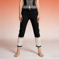 thumbnail image 6 of QURATI Women's Light Wash Denim with Lace Cuffs | Slim Fit Cropped Jeans Womens Bottoms Black L, 6 of 7