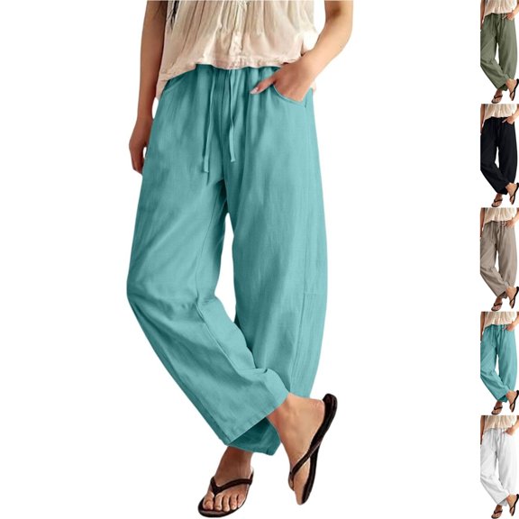 Womens Wide Leg Barrel Pants Palazzo Casual Flowy Beach Cropped Harem Pants Summer 2026 Casual Drawstring Capris (Turquoise,L)