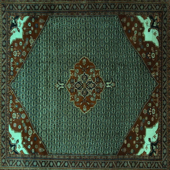 Ahgly Company Machine Washable Indoor Square Persian Turquoise Blue Traditional Area Rugs, 5' Square