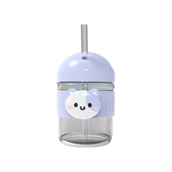 Glass Tumbler with Lid and Straw 5oz Cute Cat Face Design Leak Proof Drinking Cup for Cold Beverages Juice Milk Smoothie Portable Cup for Home Desk Outdoor Use