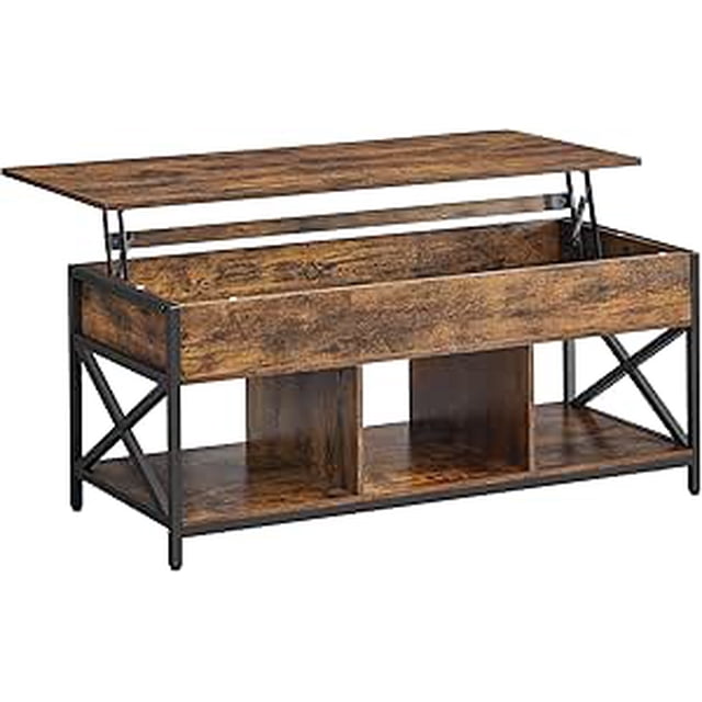 VASAGLE Mesa de Centro Elevable con Estante y Tapa Ajustable 120x60x50 cm