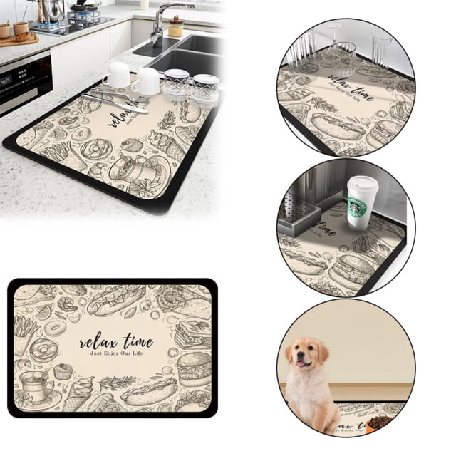 Cqxid Ensemble de Table à Moins de 10$ Tapis Absorbant pour Séchage de Vaisselle pour Comptoir de Cuisine avec Caoutchouc Antidérapant Tapis pour Taches de Cuisine Tapis pour Machine à Café pour Bar à Domicile