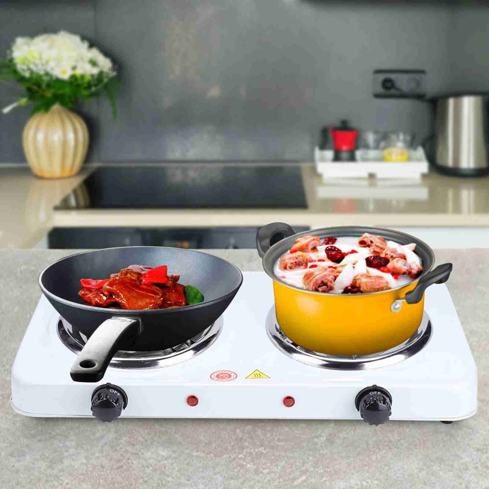Rupoun Portable Electric Double Burners Hot Plate 2000W Countertop Buffet Stove Heating Cooktop for Kitchen Camping Outdoor Cooking Dual Hotplates 16.9 x 9.3 Inches / 43 x 23.6 cm