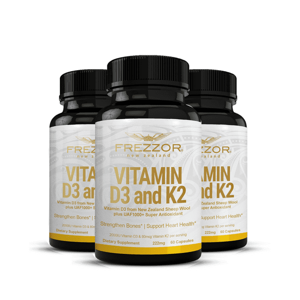 FREZZOR Vitamin D3 and K2, Pure New Zealand Product, 3 Bottles, 180