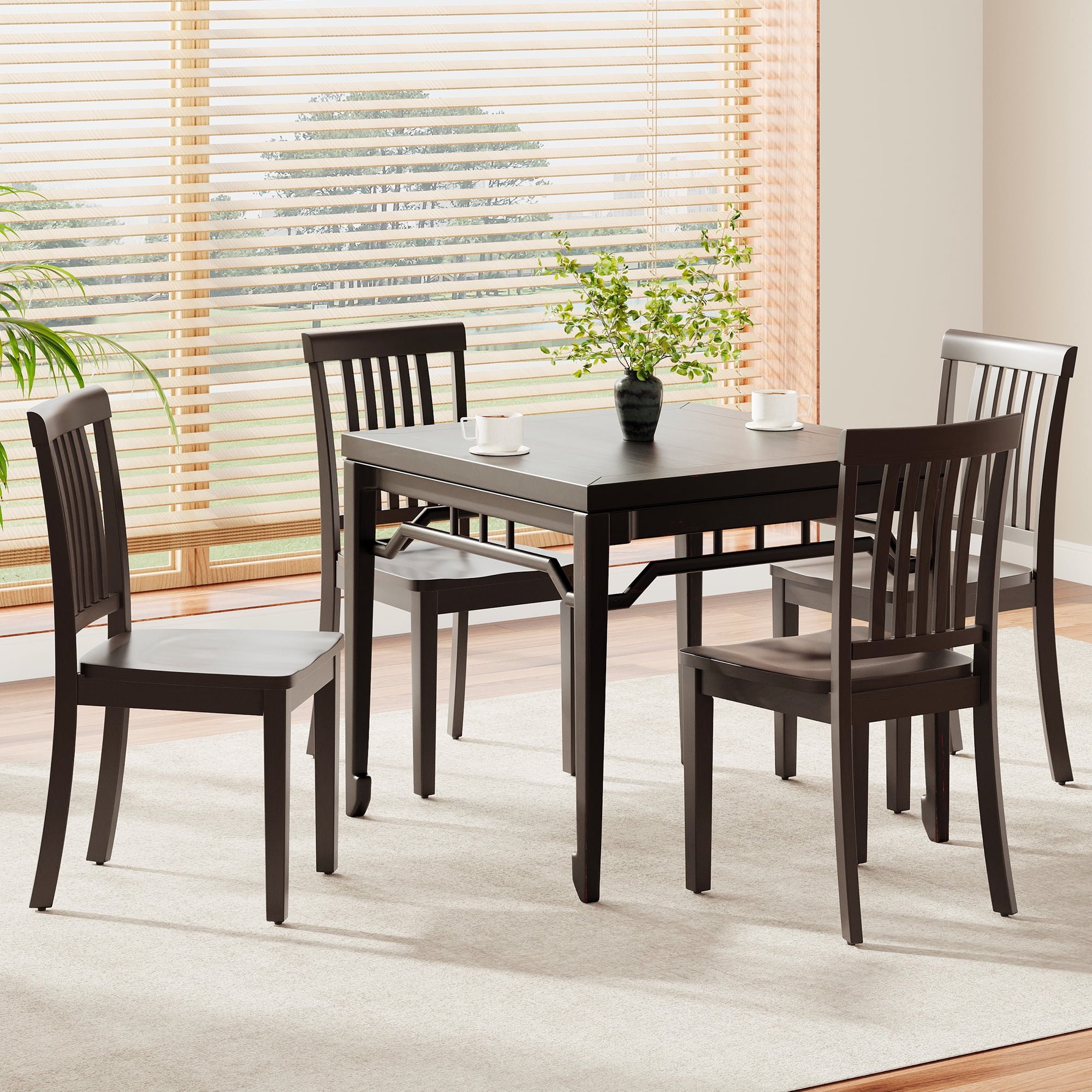 Wooden Windsor Dining Chairs Set of 4,for Kitchen,Dining Room, Dark Brown