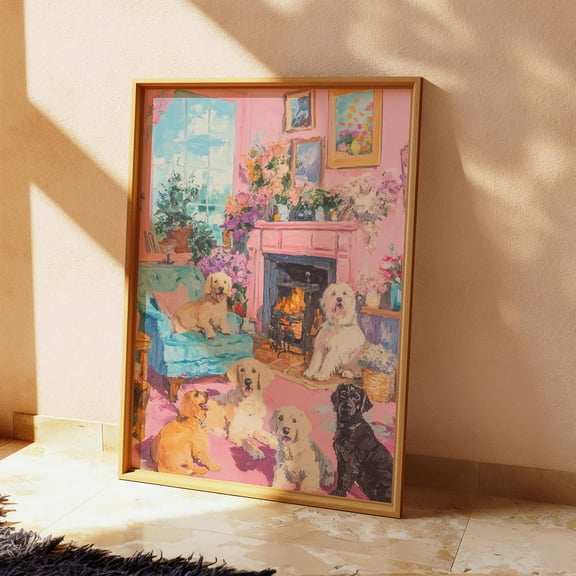 Preppy Dogs Wall Art, Pastel Pink Maximalist Living Room Decor, Cute Dog Breeds Wall Art, Dopamine Aesthetic Pets Print, Dog Lovers Gift Wall Art, Modern Wall Decor, 8x12 UNFRAMED