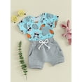 thumbnail image 3 of Suealasg Toddler Baby Boys Easter Outfits Short Sleeve Rabbit Print T-shirt Tops and Elastic Waist Shorts Sets 3M 6M 9M 12M 18M 24M Infant Newborn 2PCS Summer Clothes, 3 of 9