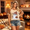 thumbnail image 5 of IYYVV Womens Fall Halloween Crew Neck Shirt Holiday Funny Pumpkin Ghost Graphic Tee Casual Short Sleeve Autumn Tops Yellow 3XL, 5 of 6