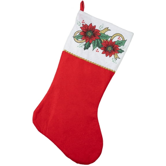 Northlight 19" Red, White and Gold Glittered Poinsettia Christmas Stocking