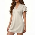 thumbnail image 3 of Xdegoge Elegant Satin Dress for Women Mini Shift V Neck Short Sleeve Summer Dress Solid Flattering Office Work Casual, 3 of 4